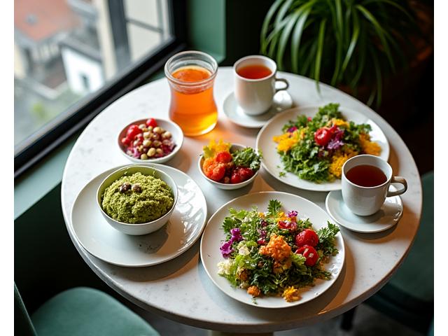 Moderní, útulná restaurace v Praze, s nabídkou čerstvých, barevných a zdravých jídel, jako jsou saláty a smoothie misky. Zdůrazňuje lokální a bio suroviny.